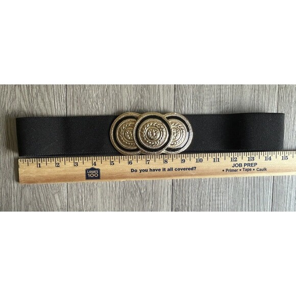 Vintage Womens Wide Elastic Belt Black Gold 80s Mobwife 15”-18” Unbranded - Picture 5 of 6